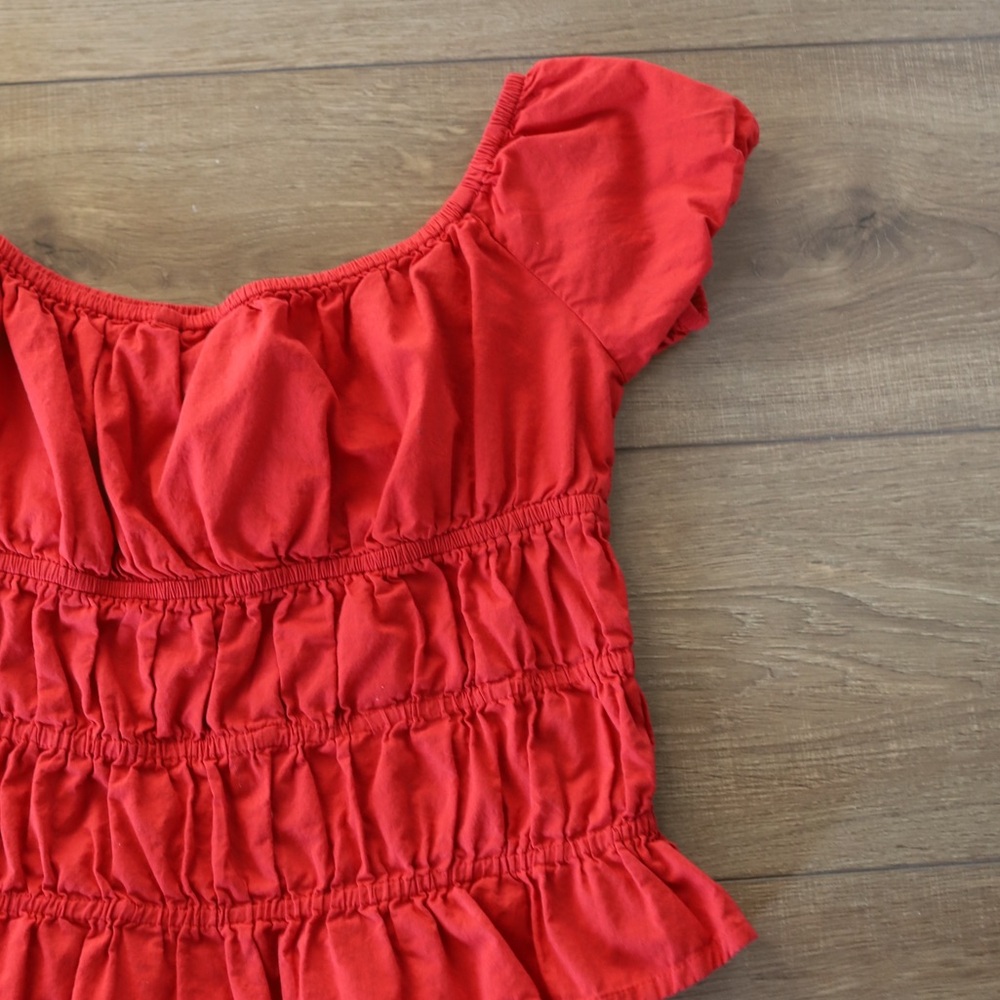 Madison Mathews Red Ruffled Short Sleeve Top - Picture 5 of 6